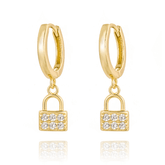 Pair of 925 Sterling Silver Gold PVD CZ Gem Lock Dangle Minimal Earrings